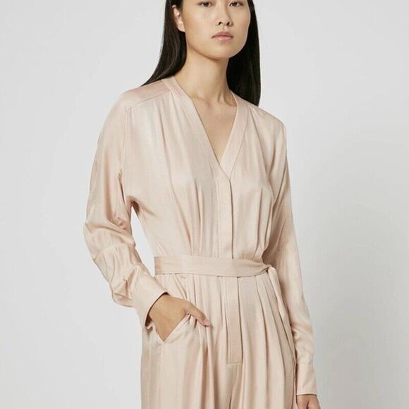 Equipment NWT Pommine Belted Pleated silk blend Satin Jumpsuit Blush Size 2 - Picture 9 of 12